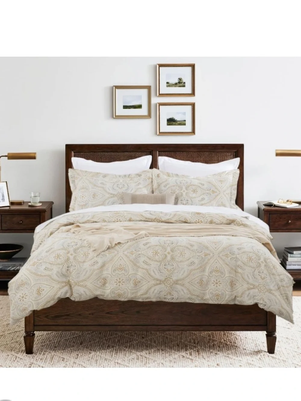 Gold & Gray Print 100% Cotton 3Pc Duvet Set - CALIFORNIA KING